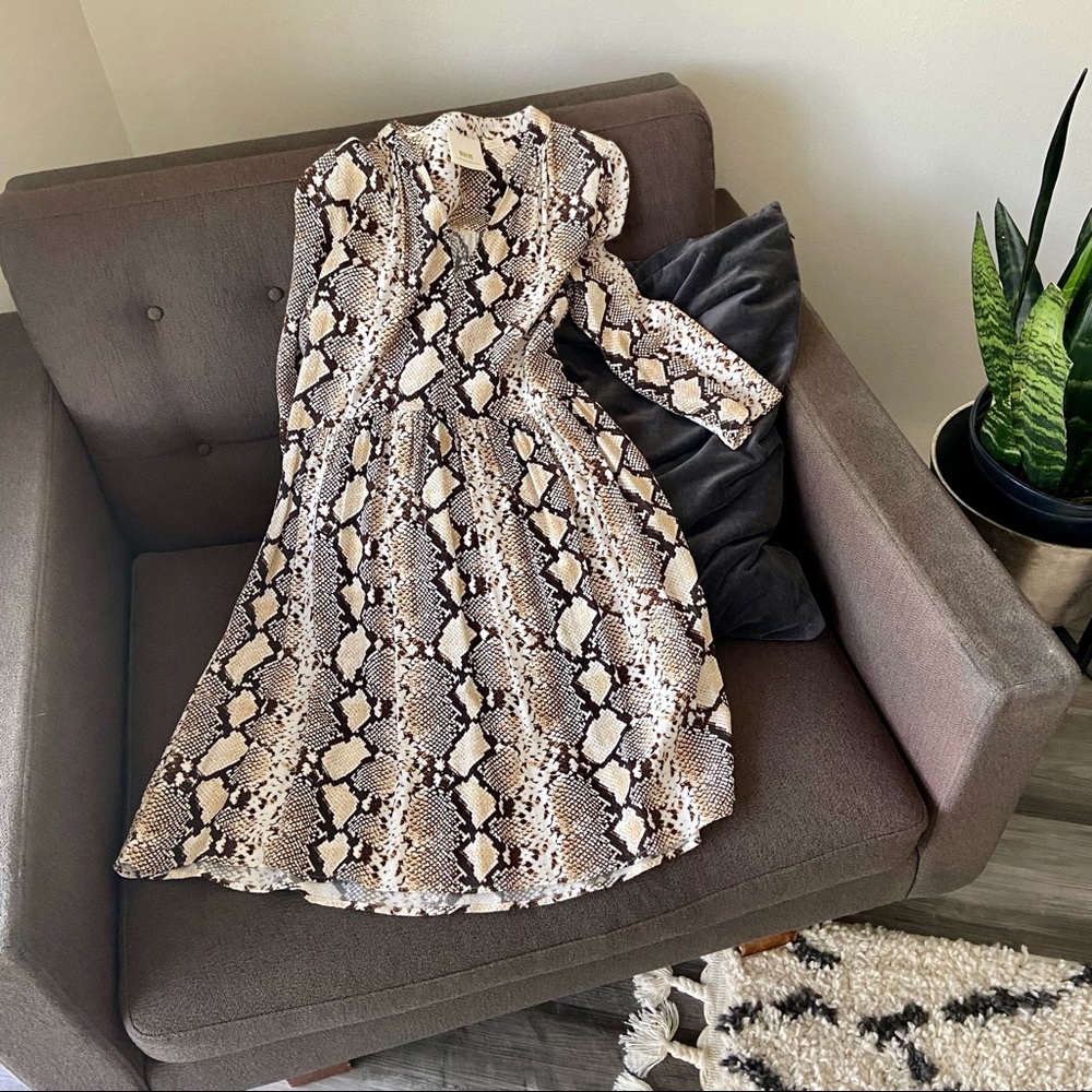 Anthropologie Snake Print Mini Dress Half Sleeve
